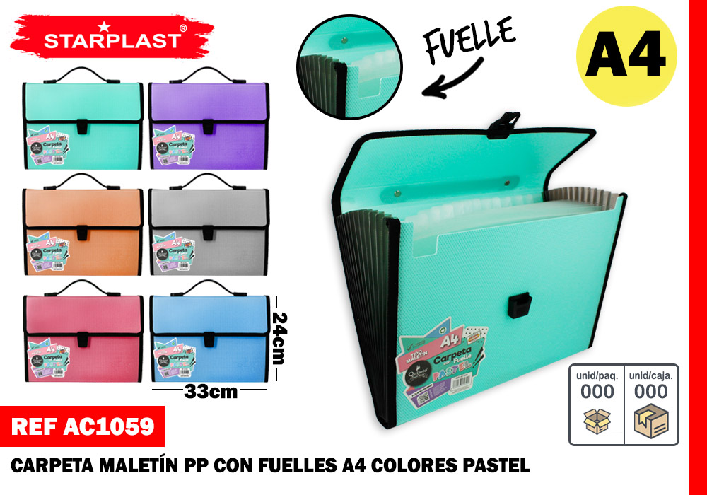 CARPETA CON FUELLE PASTEL MALETA