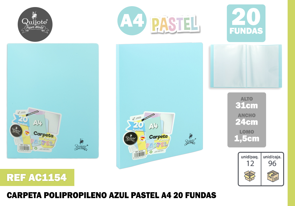 CARPETA CON A4 20FUNDAS AZUL PASTEL