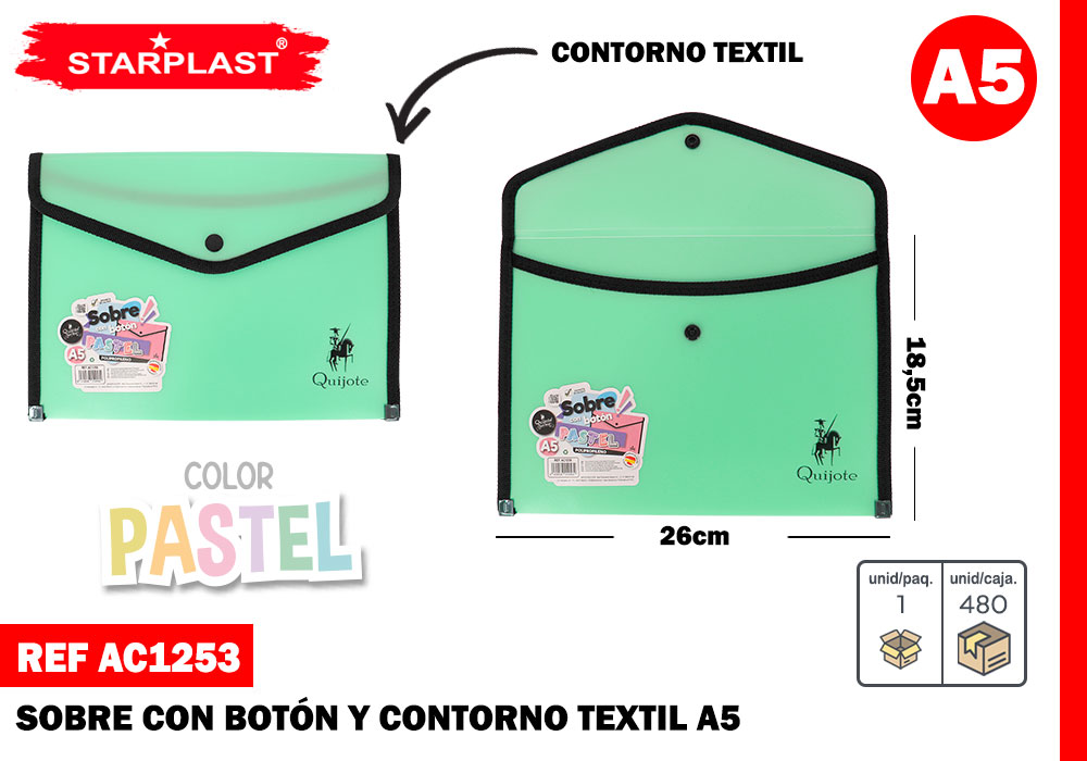 Sobre cierre botOn A5 verde pastel