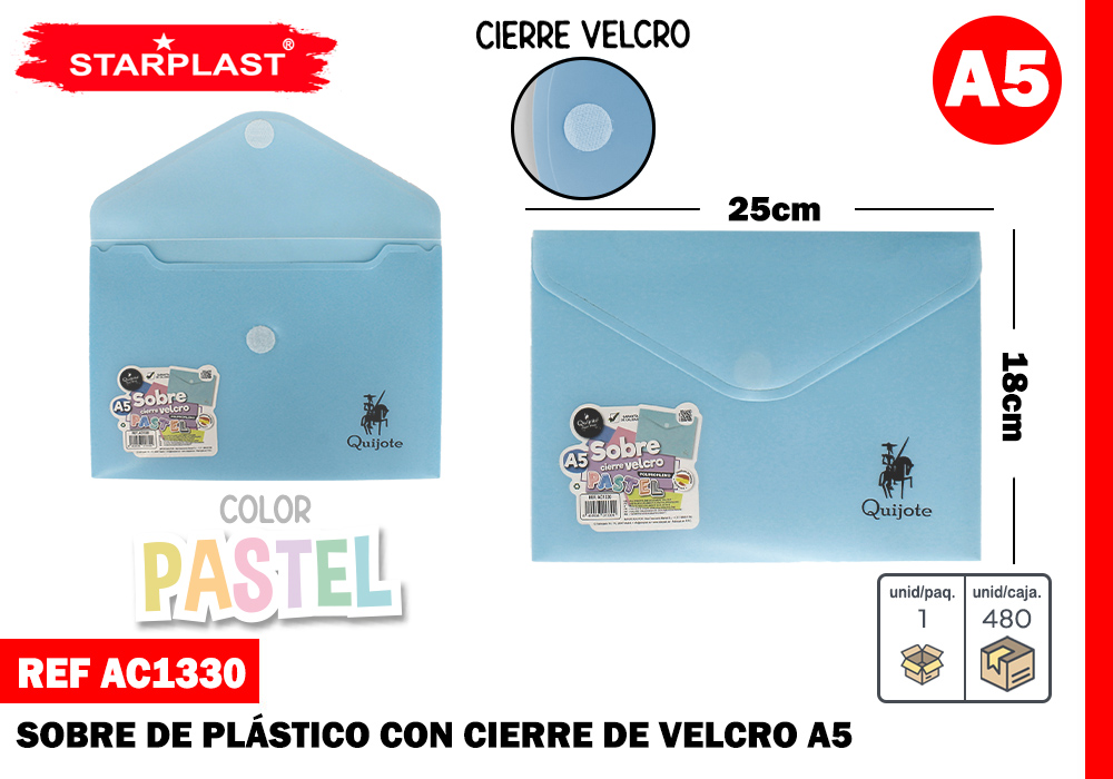 SOBRE CIERRE VELCRO A5 AZUL PASTEL