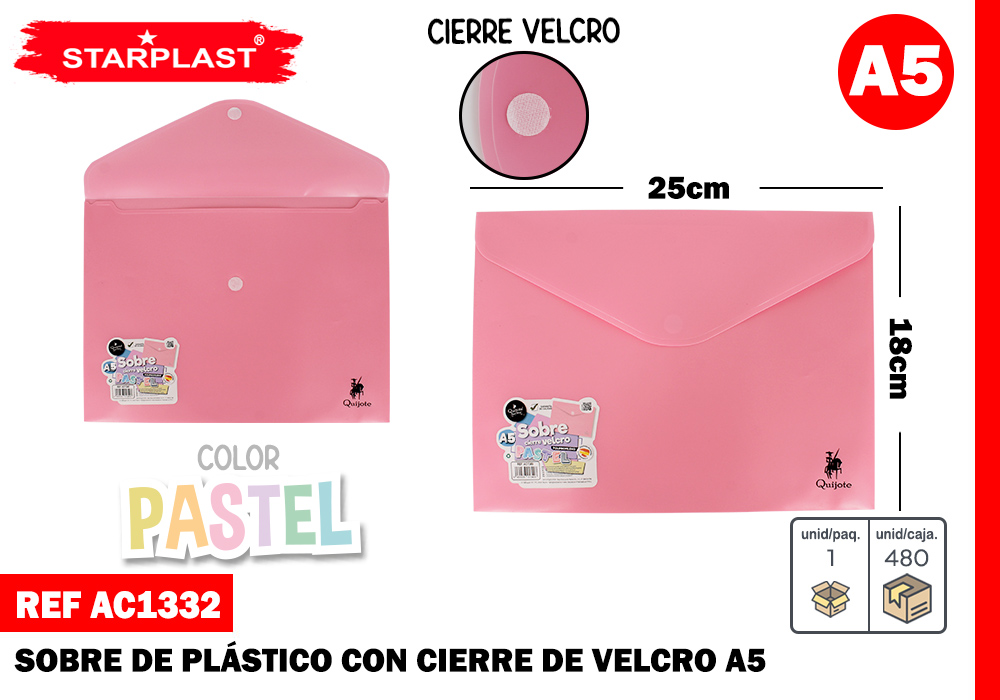 SOBRE CIERRE VELCRO A5 ROSA