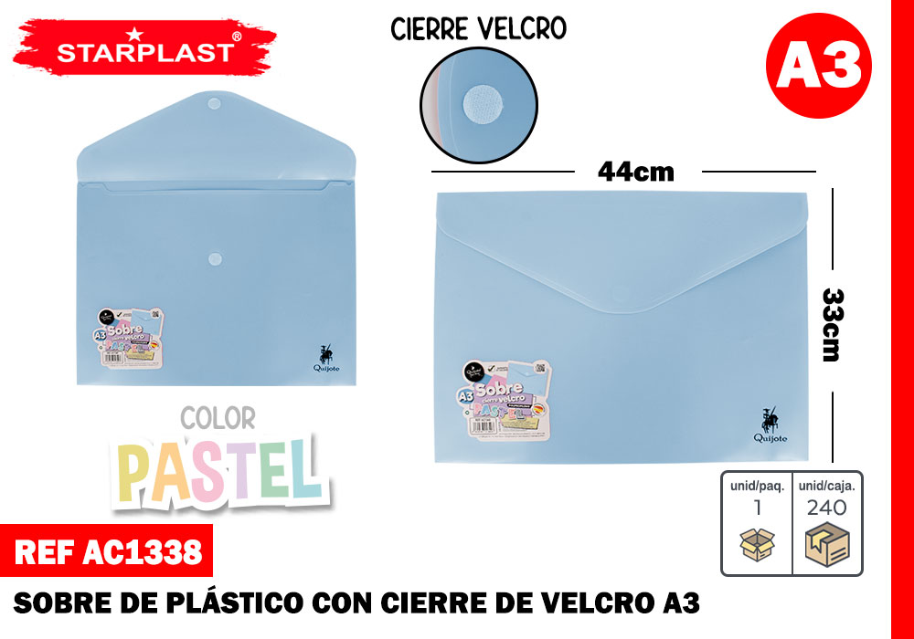 Sobre cierre velcro A3 azul pastel