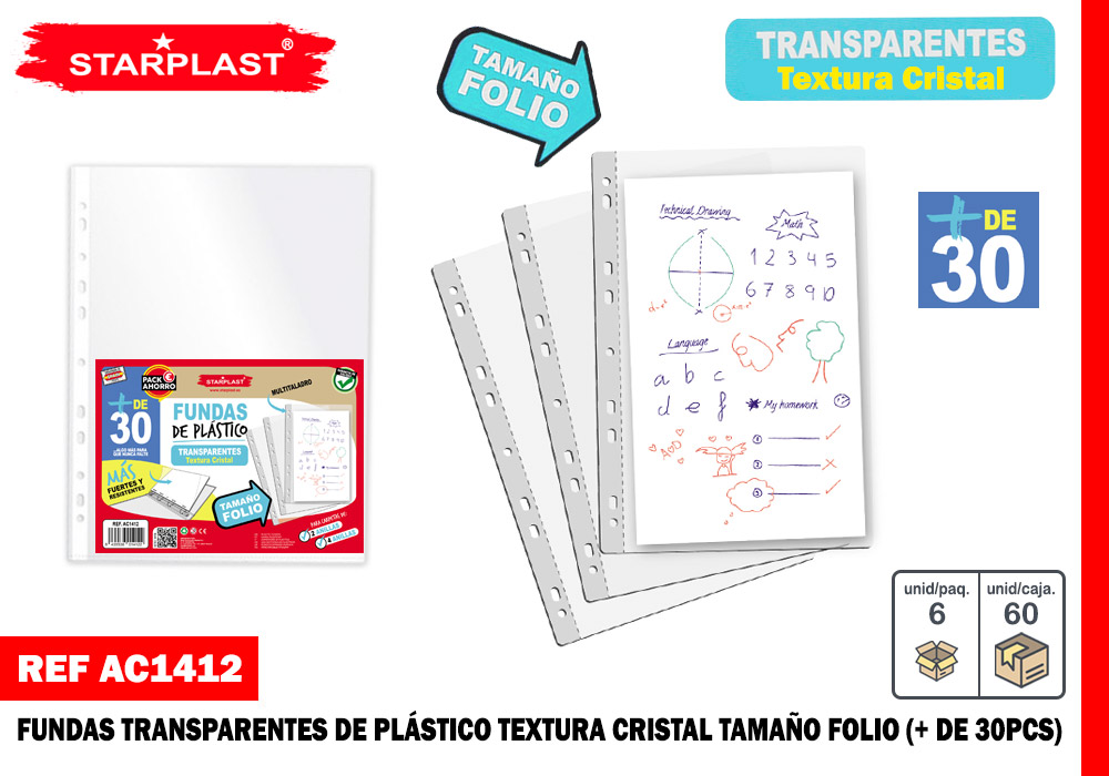 FUNDAS PLASTICO CRISTAL DE 30PCS FOLIO