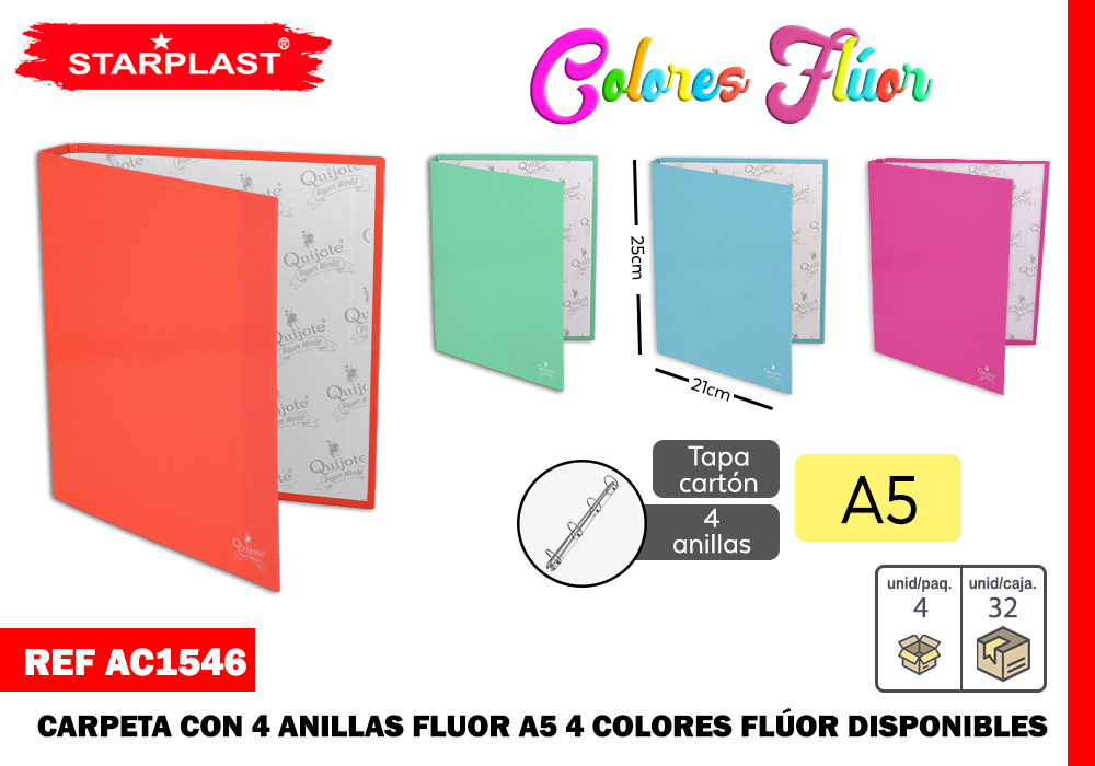 CARPETA CON 4 ANILLAS FLUOR A5