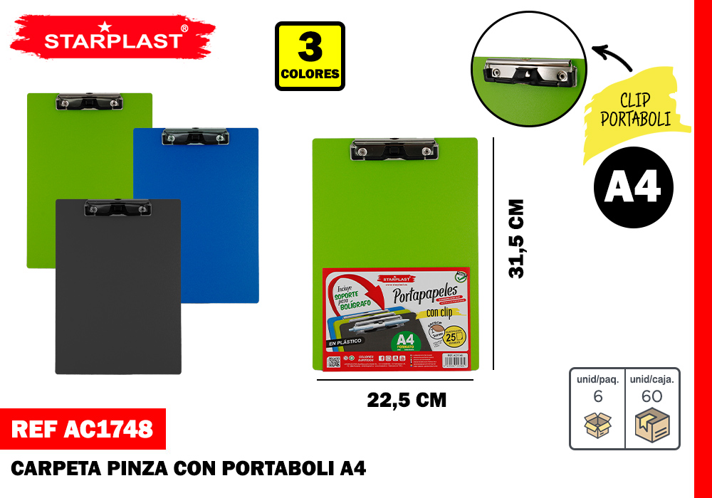 CARPETA CON PINZA A4 PLASTICO