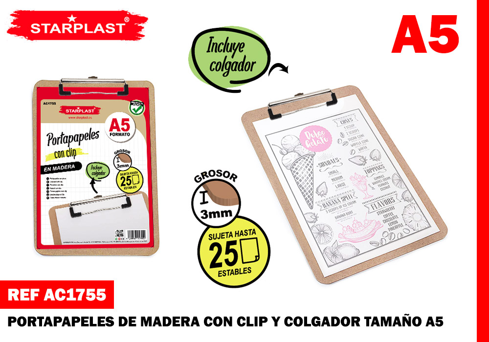 PORTAPAPEL CON CLIP A5