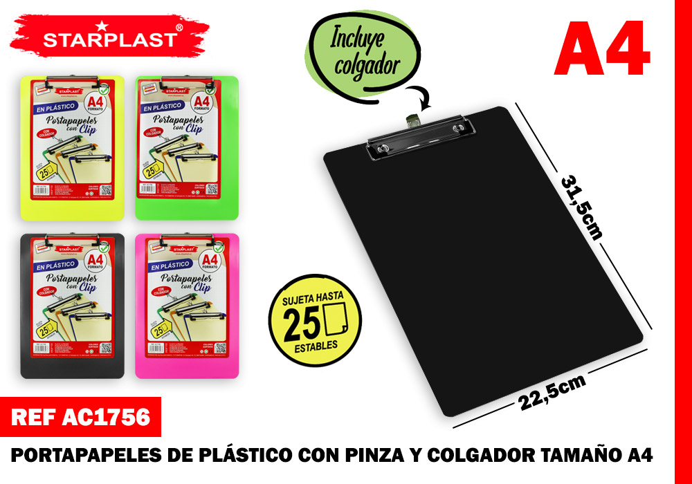 CARPETA PORTAPAPEL C/CLIP A4