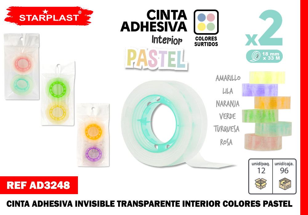 Cinta adhesiva transparente pastel 2U