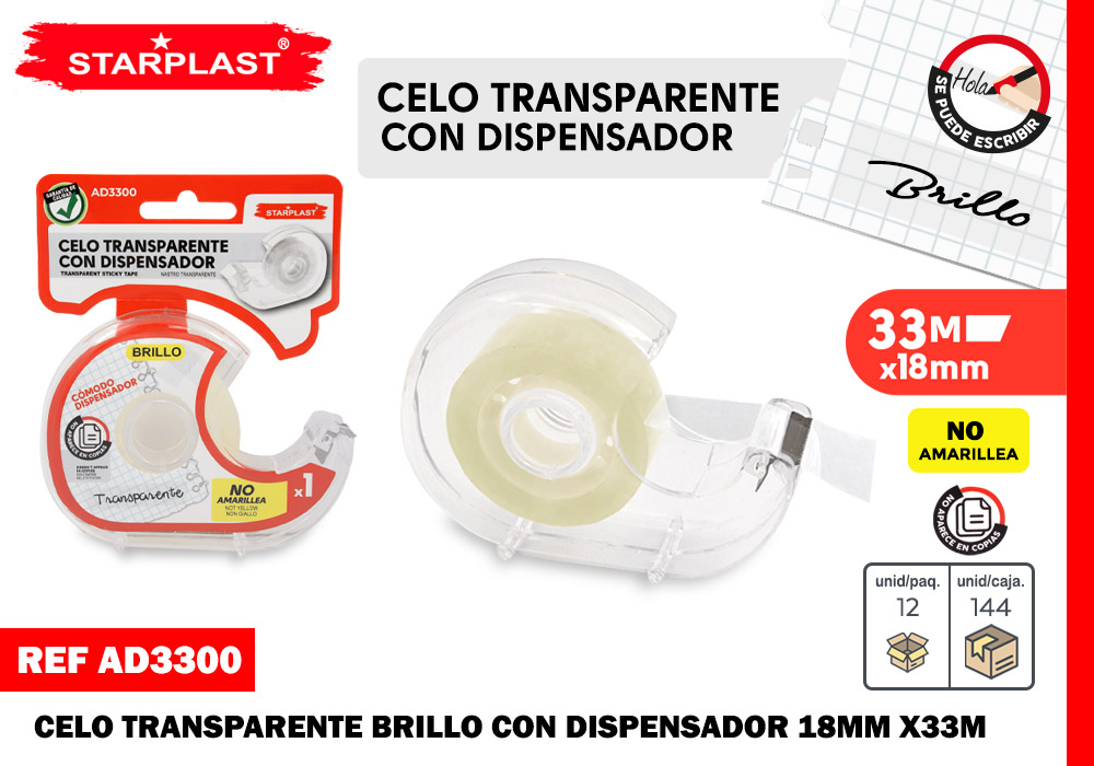 CINTA TRANSPARENTE 1.8CM*33M C/DISPENSADOR