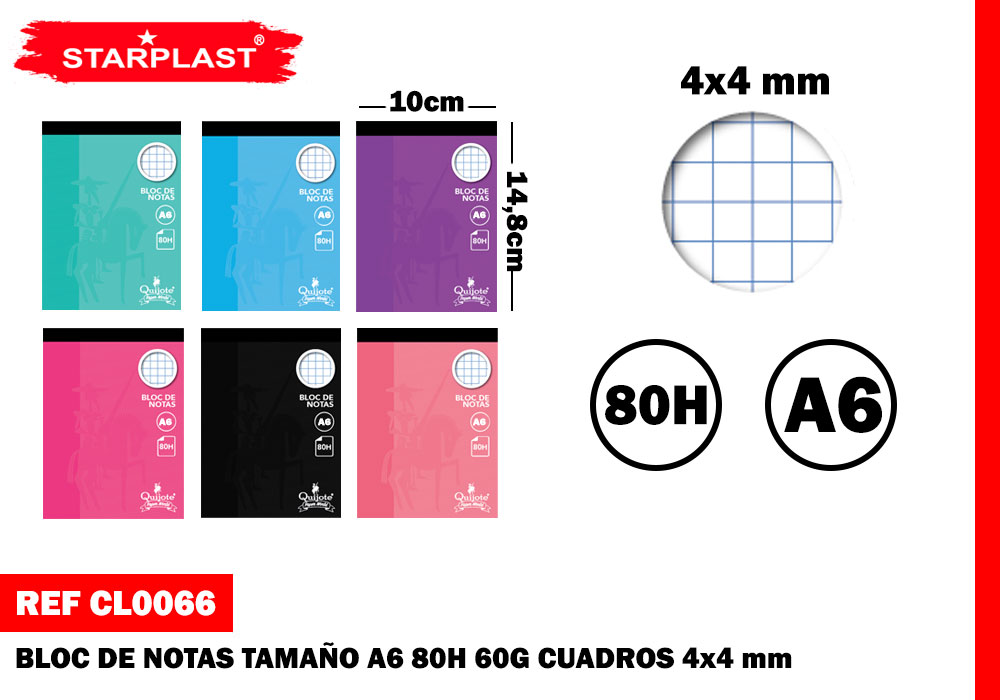 BLOC NOTA A6 80H CUADRO 4*4