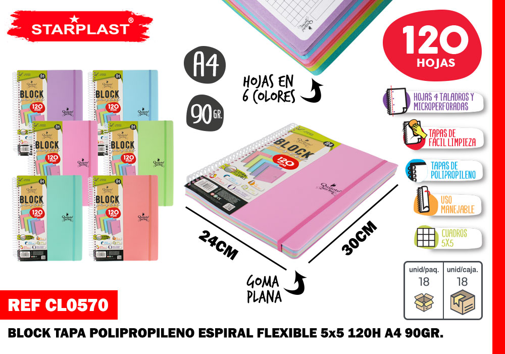 CUADERNO T/P A4 120H 90G C5*5 ESP.FLEX