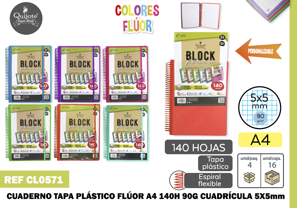 CUADERNO T/P A4 140H 90G 5*5MM ESP.FLE