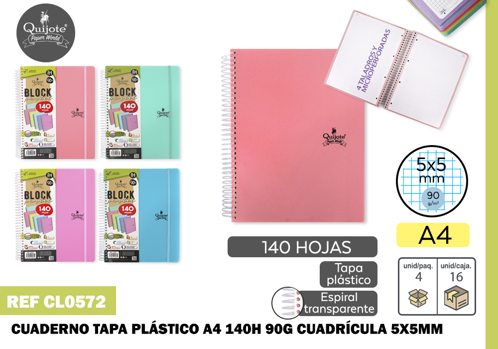 CUADERNO T/P A4 90G 140H 5*5MM ESP.FLE