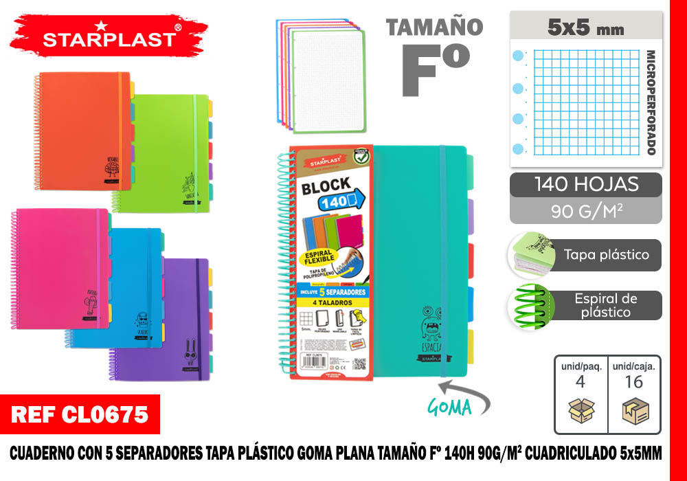 CUADERNO T/P A4 140H C5*5MM ESP/FLE C/SEPARADOR