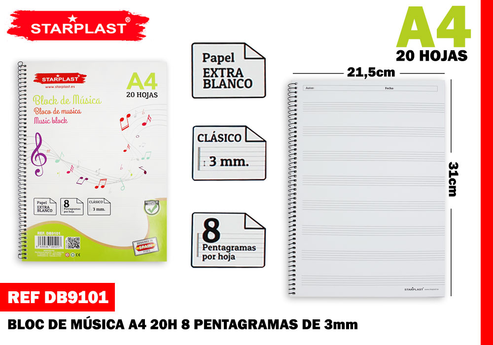 BLOCS DE MUSICA A4 90G 20H 3MM