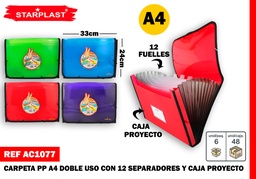 CARPETA CON FUELLE A4 12 SEPARACIONES