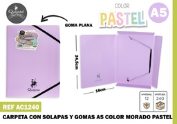 CARPETA GOMA Y SOLAPA A5 MORADO PASTEL