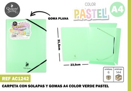 CARPETA GOMA Y SOLAPA A4 VERDE PASTEL