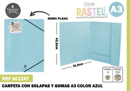 Carpeta solapas con goma A3 azul pastel