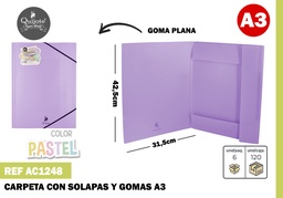 Carpeta solapas con goma A3 morado pastel