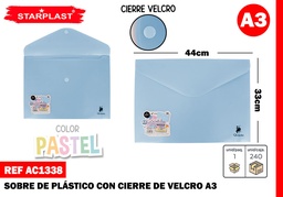 Sobre cierre velcro A3 azul pastel