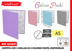 CARPETA CON 4 ANILLAS PASTEL A5