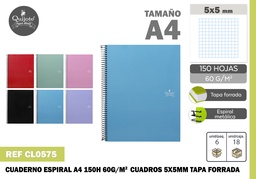 EU-CUADERNO T.FORRADA A4 150H 60G C.5*5MM