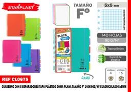 CUADERNO T/P A4 140H C5*5MM ESP/FLE C/SEPARADOR